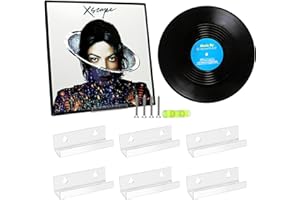 KINI MOX Vinyl Record Shelf Wall Mount 6 Pack, 4 INCH Clear Acrylic Album Record Holder Display Floating Shelves Floating Wall Monut for Bathroom, Bedroom, Living Room Kitchen (Clear 6pack)