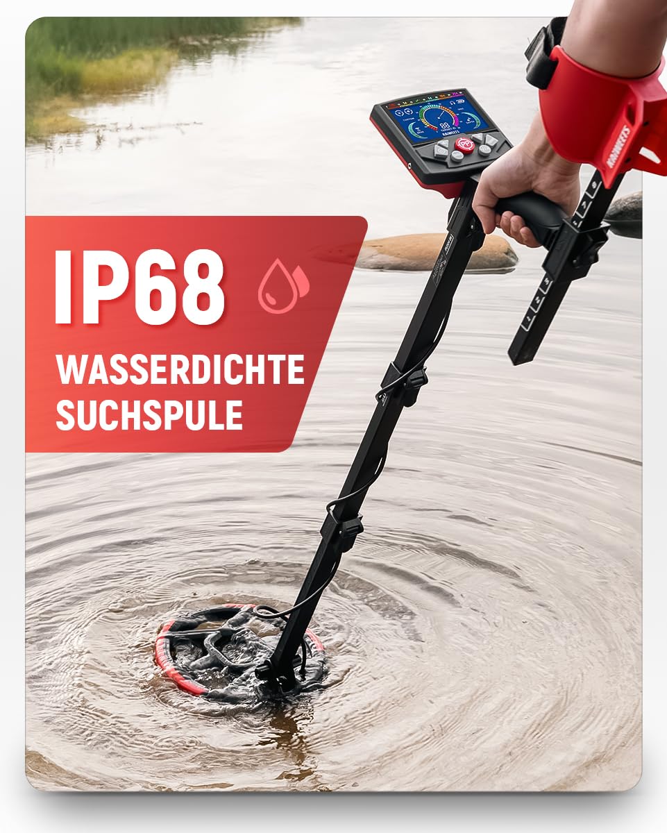 KAIWEETS Metalldetektor Profi Set, 30cm Suchtiefe, LCD Display, wasserdichte Spule, Einstellbare Empfindlichkeit, Metallsuchgerät für Erwachsene & Kinder, Metal Detector mit Zubehör 5