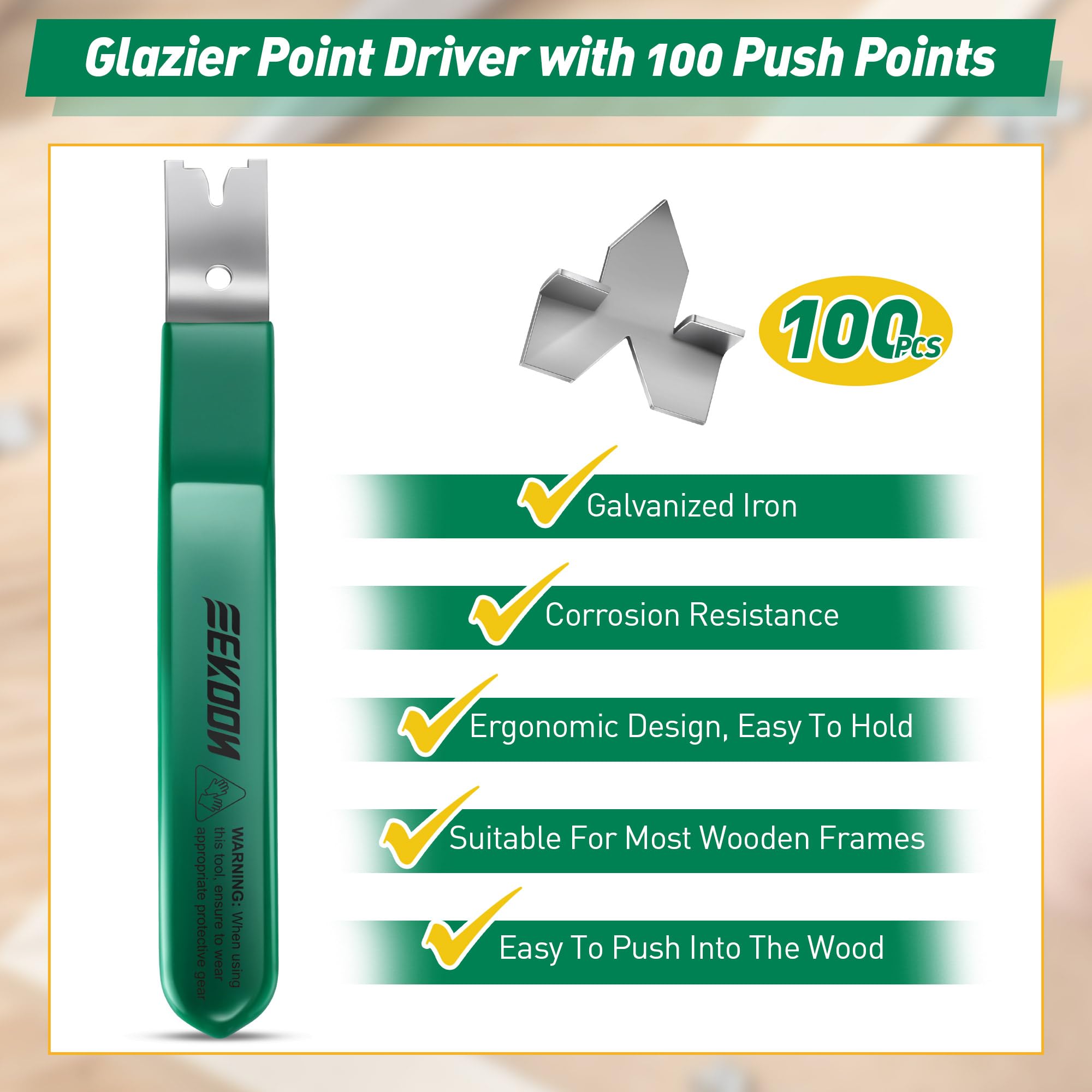 Feekoon Glazier Point Driver, Glazier Setting Tool with 100 Push Points, Glazing Push Point Driver Tool for Framing Glass Picture Cross Stitch(Green)