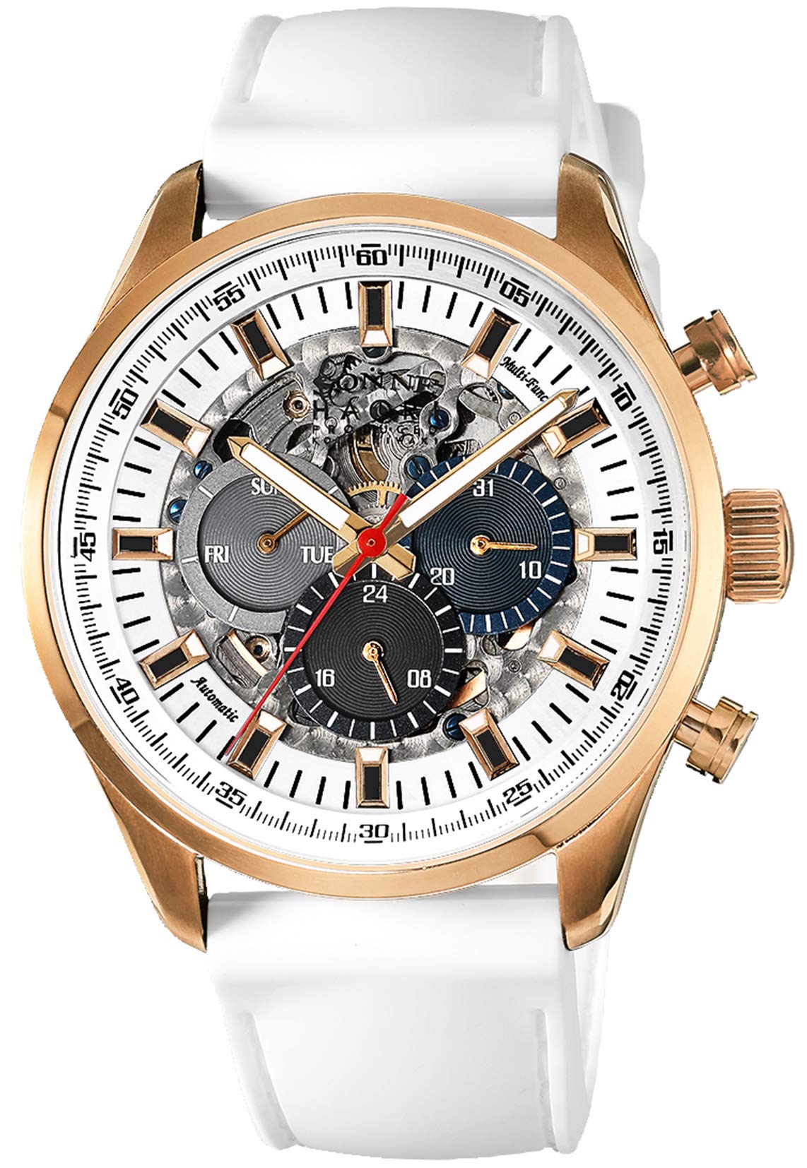 SONNE(ゾンネ) H022 Men's Watch, Stainless Steel, Automatic Winding, Water Resistant to 5 ATM, 1.7 inches (43 mm), white, White Dial Watch
