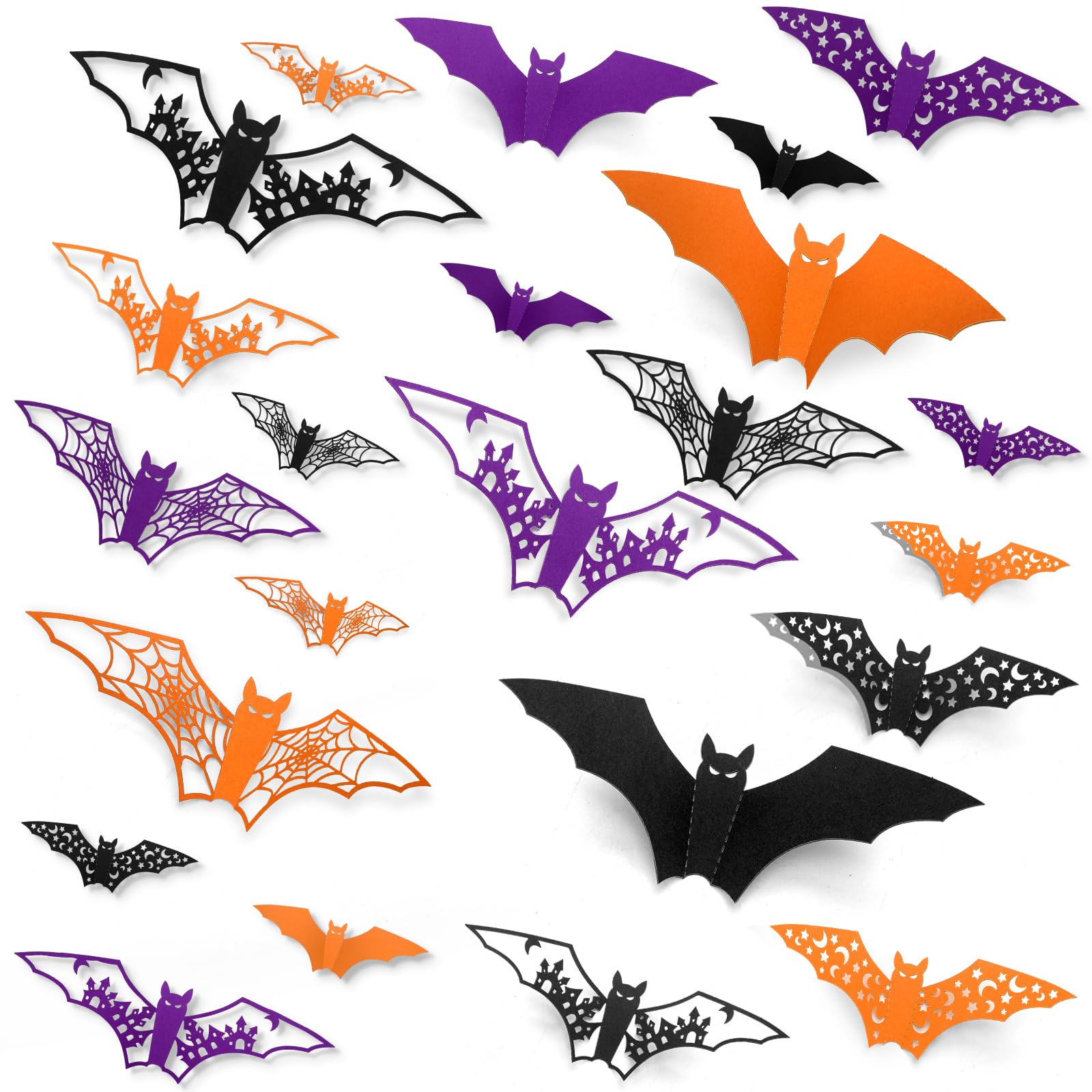 Photo 1 of ***5 INCLUDED*** 60 Pcs Large Halloween 3D Bats Decorations Halloween Hollow Out Self Adhesive PVC Scary Wall Decor Waterproof Black Stickers for Indoor Party Supplies Room Door Decals***5 INCLUDED***