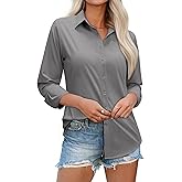 siliteelon Womens Button Down Shirt: Dress Shirt Collared Long Sleeve Shirt Tailored Waist Casual Work Blouse