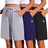 Neer 3 Pack Women's Quick Dry Shorts Women Drawstring High Waisted Bermuda Athletic Shorts with Pockets