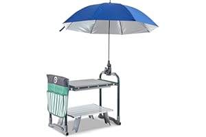 STEVEZEN Garden Kneeler Seat Bench, Garden Kneeling Bench & Sunshade Umbrella, Ergonomic Handles, Folding Table, and Potting Mat, 10.2" Foam Knee Seat, Loading Capacity 330lbs - Gardening Gifts for Women, Men