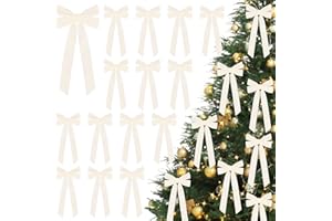 JOICEE 15Pcs Velvet Bows for Christmas Tree, Christmas Wreath Bows Rustic Crafts Gift Bows Velvet Ribbon Bows for Xmas Home Garland Decorations Holiday Wedding Outdoor Indoor Decor(Beige)