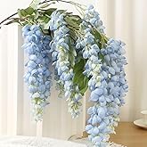 AROIUO 4pcs 47.2-inch Artificial Fake Wisteria Hanging Flower Garland Silk Flower String Home Party Decoration White Blue Pink Purple (Blue)