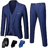 Suit King 3 Piece Men’s Suit, Slim Fit Stylish Jacket, Pants, Vest, 2 Ties, and Belt, Perfect for Weddings, Business and More