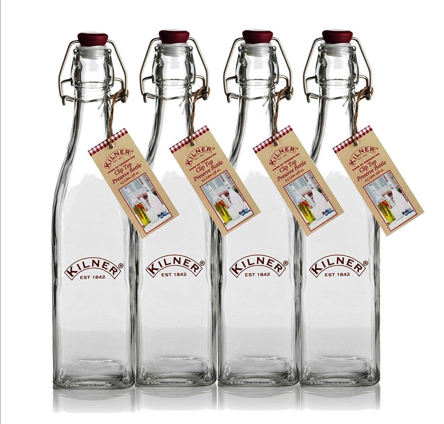 Kilner Clip Top Square Bottle 0.55 Litre, 6cmx6cmx27cm, Glass