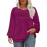 Eytino Womens Plus Size Tops Long Sleeve Blouse Crewneck Pleated Knit Casual Loose Fit Shirts(1X-5X)