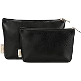 Wandering Nature Makeup Bag Small Cosmetic Bag for Purse 2 Pack Small Make Up Pouch Vegan Leather Cute Travel Pouch with Zipper for Women, Black