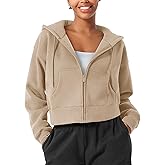 YEOREO Zip Up Hoodies for Women Fleece Pullover Cropped Crew Neck Sweatshirts Katrine Fall Winter Clothes with Pockets