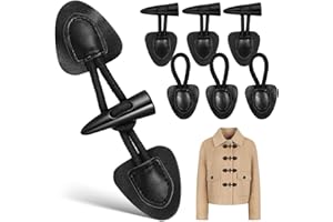 Beavorty Leather Horn Coat Buttons 4 Pairs Pu Leather Sew-on Toggles Closures Black Toggles Closure Horn Buttons Buckle Clasp