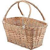 YAHUAN Rectangular Wicker Storage Baskets with Collapsible Handles, Hand Woven Wicker Basket for Shopping Picnic Garden Easte