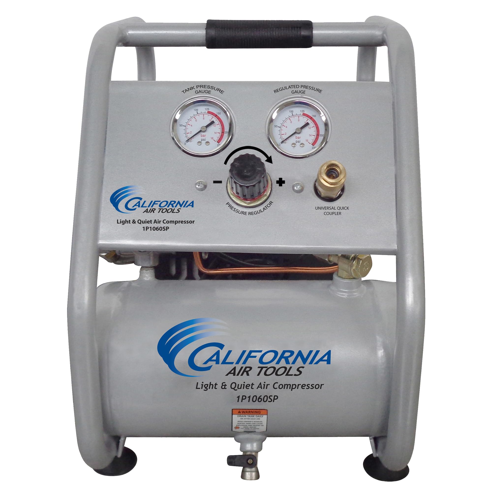 California Air Tools CAT-1P1060SP Compresor de aire portátil, ligero y silencioso, ligero, ultrasilencioso, sin aceite, tanque de acero de 1 galón, 0,6 HP, nivel de ruido de 56 dBA