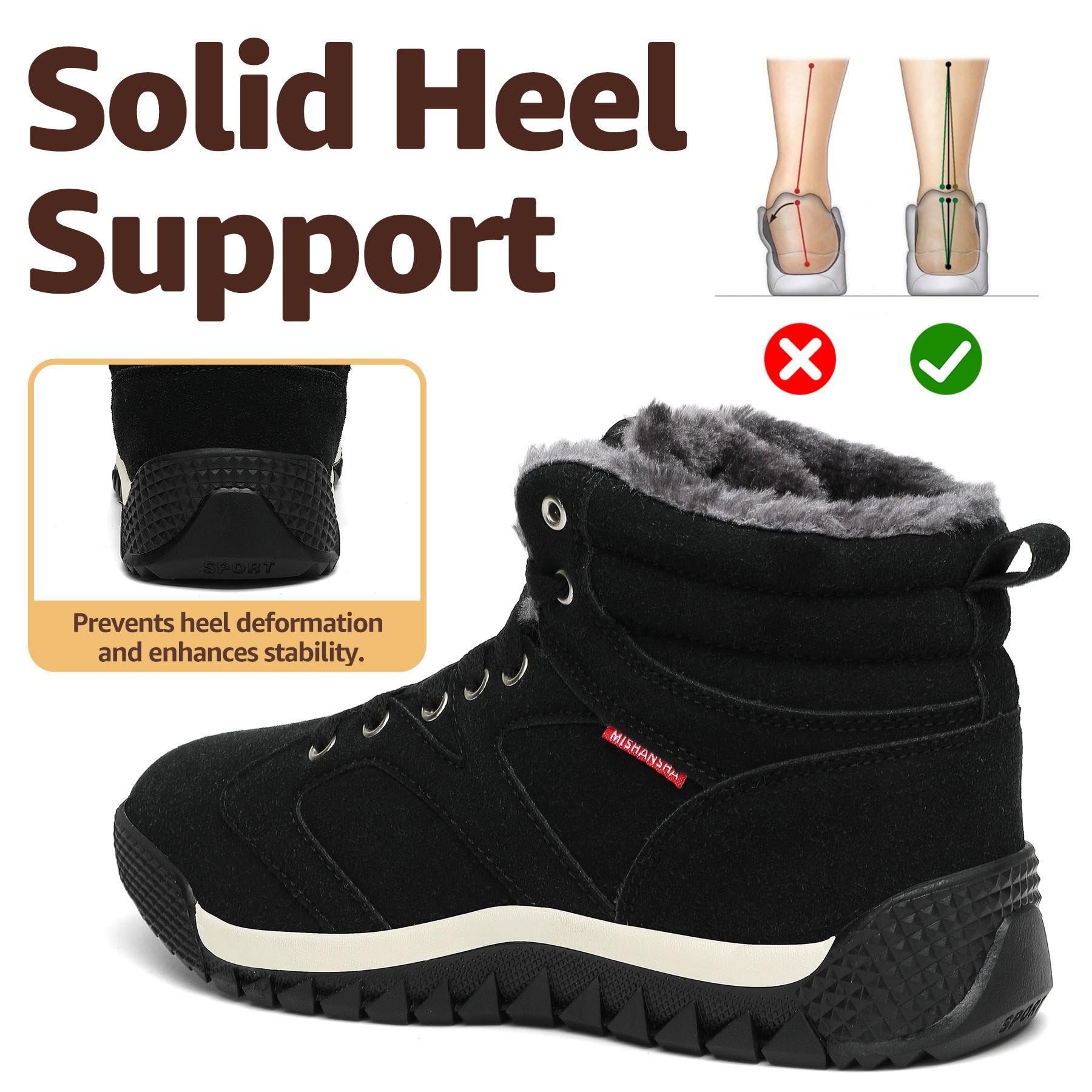 Mishansha Herren Damen Winterschuhe Warm Gefüttert Schneestiefel Winter Outdoor Boots Winterstiefel Schwarz 42 EU 4