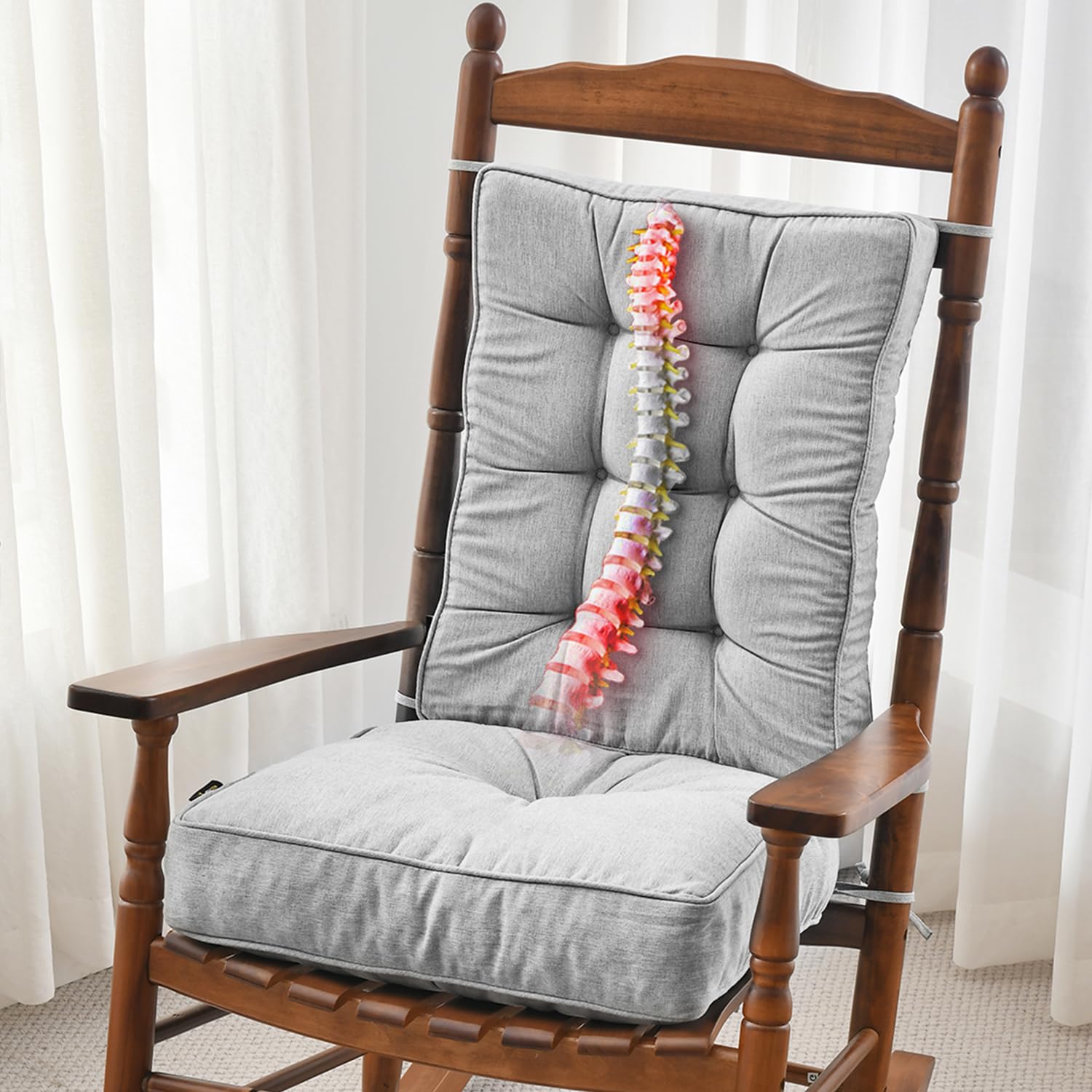 Photo 1 of SUNROX Memory Foam Non Slip Rocking Chair Cushion, FadeShield Water Resistant Thicken Durable Tufted Pads, Set of Seat & Back Cushion with Ties for Indoor/Outdoor Rocker, 2 Piece, Heather Grey