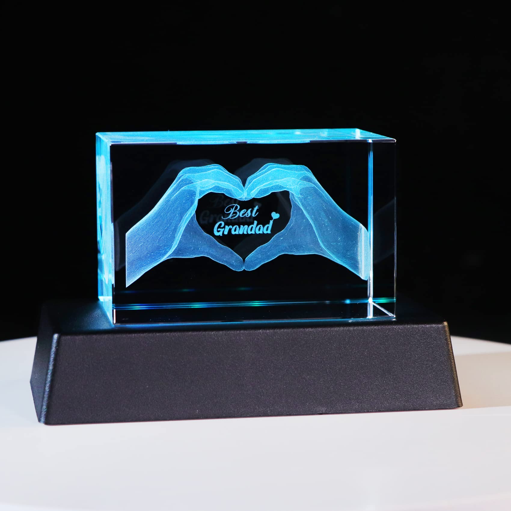 Glass Gifts for Grandad from Granddaughter or Grandson, Crystal Engraved 3D Heart in Hands with Best Grandad Keepsake Presents for Great Grandad from Grandchildren on Christmas or Father's Day