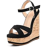 MERUMOTE Women's Fashion Platform Wedge Sandals Heeled Buckle Shoes For Summer Black Suede 8.5