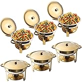 Chafing Dish for Buffet Set, 4.8 Qt 6 Packs Buffet Servers and Warmers Set with Lid Holder, Gold and Silver Stainless Steel R