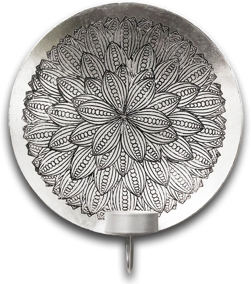 Metal Antique Inspired Round Votive Tea Light Candle Short Candlestick Wall Hanging Candle Holder in Silver for Wall Art or Home Décor