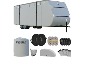 RVGUARD RV Cover, Travel Trailer Cover fits for 27' - 30' RV, 6 Layers Anti-UV Waterproof Camper Cover, with Tongue Jack Cover and Storage Bag, Grey