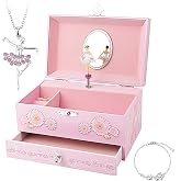 RR ROUND RICH DESIGN Kids Musical Jewelry Box for Girls Pink | Drawer and Jewelry Set with Ballerina Theme - Swan Lake Tune