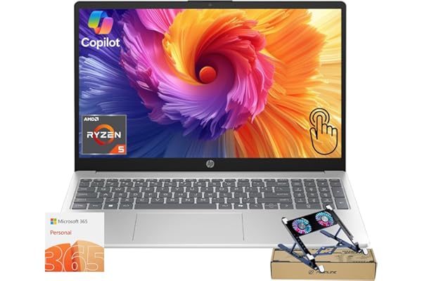 HP 15.6" Touchscreen Business & Home Laptop, AMD Ryzen 5 7520U, 8GB RAM, 128GB SSD, Webcam, HDMI, Lifetime Office 365 for the Web, Win11 Home, Silver, Bundle with PCO Notebook Fold Radiator, Cooler