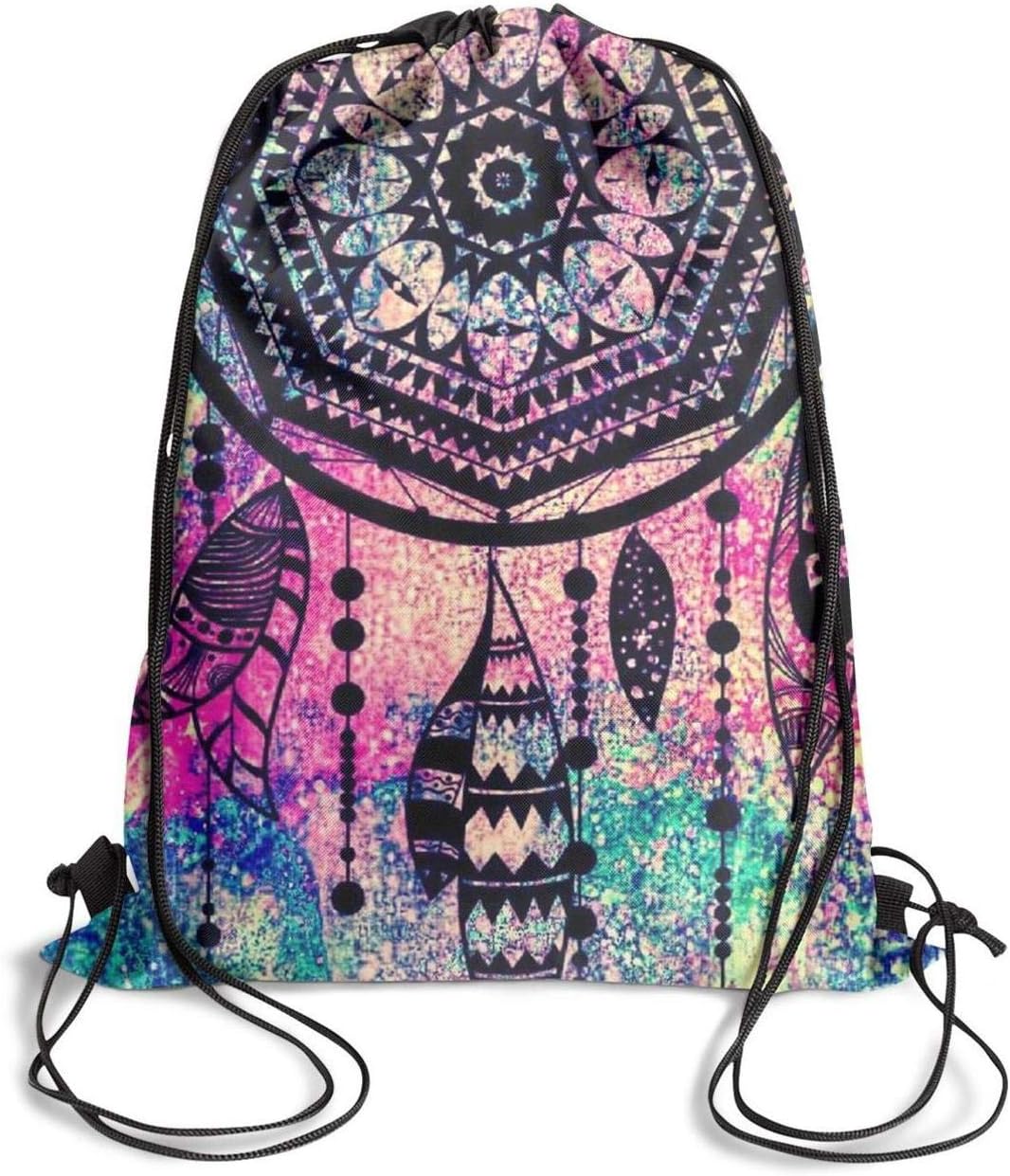 Drawstring Backpack Bag Knapsack large Space Rainbow-colorful-Dreamcatcher-Galaxy-Swim Custom