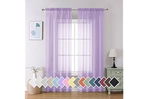 Aiyufeng Light Purple Sheer Curtain Panels Pair Sold 84 Inch Length, Light Filtering Window Curtain Drapes Treatment for Kitchen, Bedroom/Children Room, Voile Top Dual Rod Pocket, 2 Pack of 42 x 84"