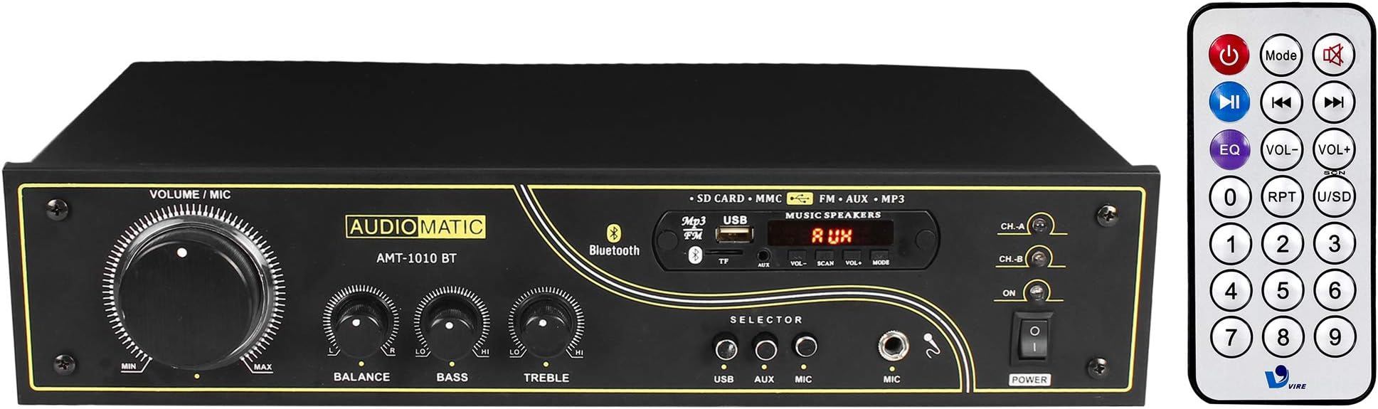 AudioMatic AMT-1010BT 4 Channel Stereo Amplifier with Bluetooth, USB Player, FM (15000W PMPO) Home DJ