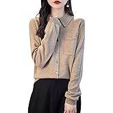 Chanyarn Women's Polo Neck 100% Merino Wool Sweater 2025 Spring Basic Long Sleeve Knitted Cardigan Sweater with Pocket