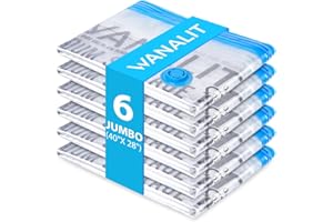 WANALIT 6 Pack Jumbo Vacuum Storage Bags (40"x28"), Reusable Vacuum Sealer Compression Space Saver Bag for Clothes, Mattress, Blanket, Duvets, Pillows, Comforters, Quilt, Travel (Pump Not Included)