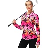 AOBUTE Women's Long Sleeve Golf Shirts Zip Polo Tennis Top with Thumb Hole