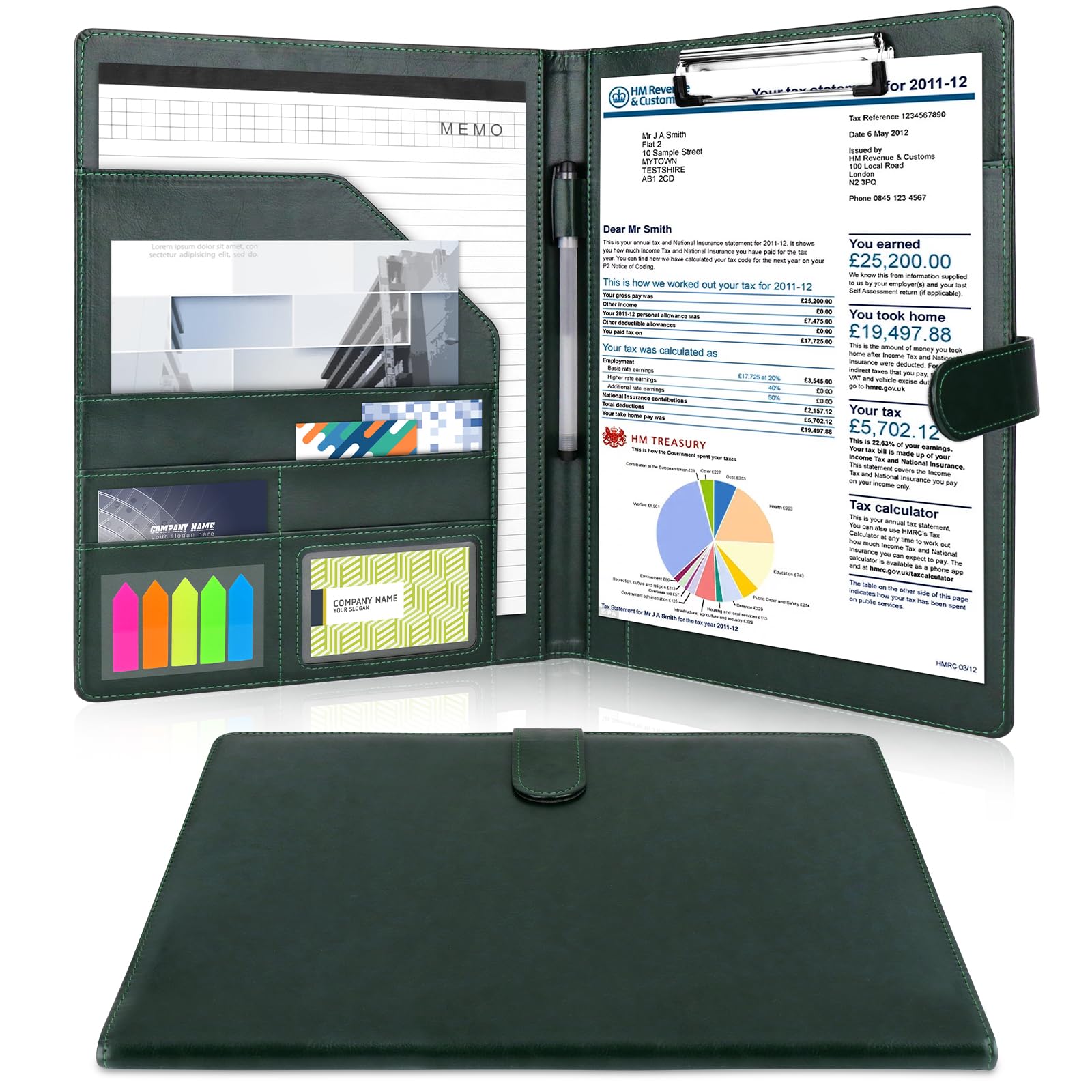 Meetory Portfolio Folder a4, Clipboard Folder with Magnetic Cover Folder Waterproof PU Leather Folders for Documents a4 with Storage Document Organizer for Work Writing Meetings and Interviews