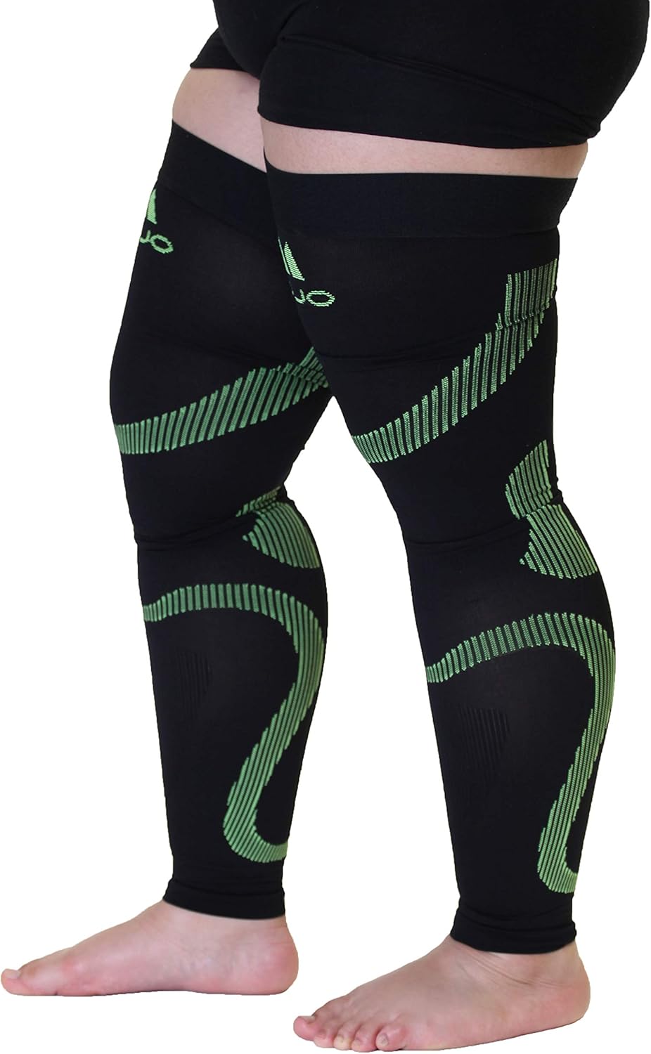 5XL Mojo Compression Stockings for Circulation 20-30mmHg- Bariatric Thigh-Hi With Grip Top - Extra Wide Ankle, Calf, Thigh Plus Size Black/Green 5X-Large A609BG8: Health & Personal Care