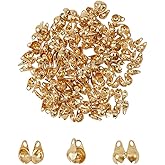UNICRAFTALE 100pcs Golden Bead Tips Stainless Steel Calotte Ends Open Clamshell Knot Covers Fold-Over Bead Tips 1mm Small Hole End Caps for Knots & Crimp Findings Crafts 6x4x3mm