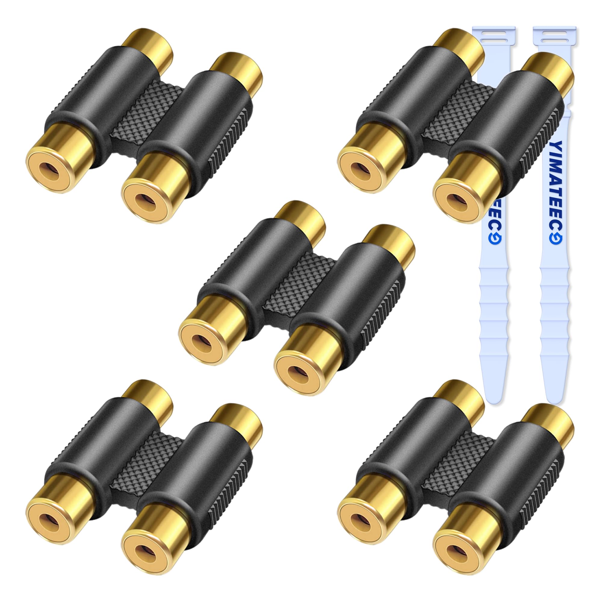 YIMATEECO RCA Coupler, 5Pcs Double RCA Phono Coupler 2 Female to 2 Female Coupler Connector Audio Extension Adapter for Subwoofer, Speaker, AMP, MP3, Receiver (Coupler Adapter, 5Pcs)
