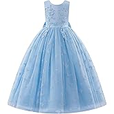 IDOPIP Sequin Flower Girl Lace Dress for Kids Wedding Pageant Party Formal Long Gown Princess First Communion Tulle Dresses