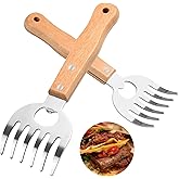Stainless Steel Meat Shredder Claws with Long Wooden Handles for Pulled Pork, Turkey, Chicken - BBQ Tools for Shredding, Pull