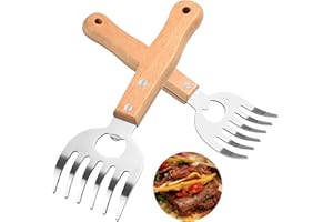 DASHTHER Stainless Steel Meat Shredder Claws with Long Wooden Handles for Pulled Pork, Turkey, Chicken - BBQ Tools for Shredding, Pulling, Handling, and Serving