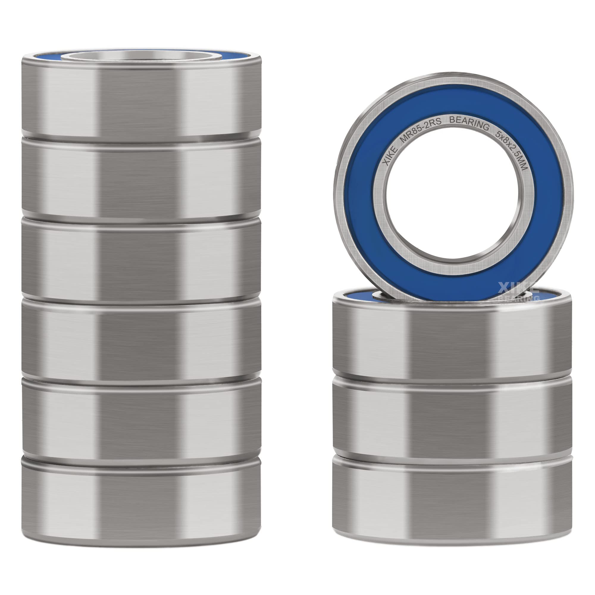 XIKE 10 Pcs MR85-2RS Mini Ball Bearings 5x8x2.5mm, Bearing Steel and Double Rubber Seals, Pre-lubrication, MR85RS Deep Groove Ball Bearing with Shields.