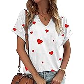 Valentine Day Shirts for Women V Neck Love Heart Girlfriend Valentines Gift Tshirt Graphic Short Sleeve Tee Tops
