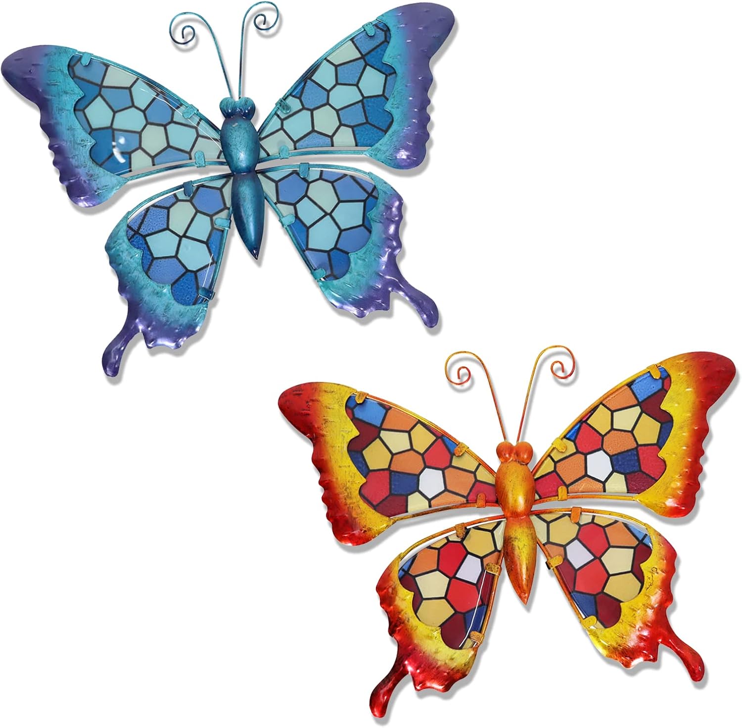 Plaques & Wall Art - HONGLAND Mosaic Butterfly Wall Art 12 Inch Metal Wall Decor Hanging Glass Wall Sculpture for Home Garden-2 Pcs
