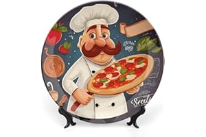 ERSTSNCK Chef Pizza Ceramic Plate 10inch Decorative Bone China Wall Hanging Ornament Plates Bohemian Style Dinner Plate with 