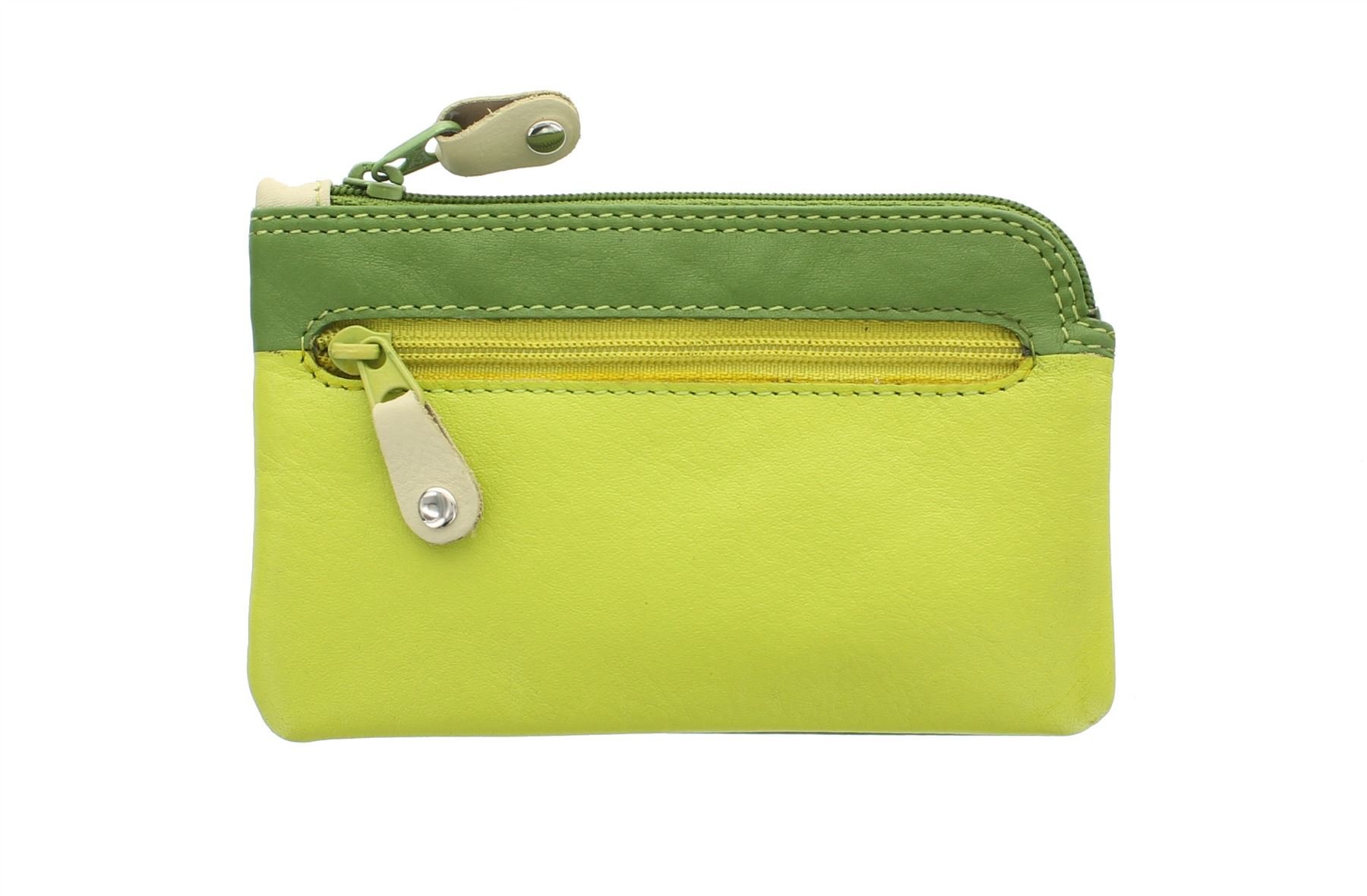 Visconti Rainbow Collection Geno Leather Coin Purse with Keyring RB69 Lime Multi
