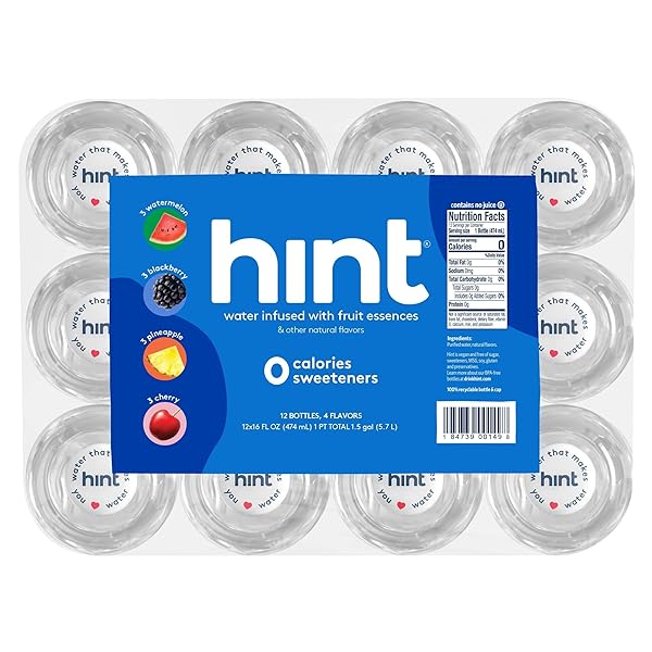 HINT WATER BEST SELLERS PACK, 3 BOTTLES EACH OF: WATERMELON, BLACKBERRY, CHERRY, AND PINEAPPLE, ZERO CALORIES, ZERO SUGAR AND ZERO SWEETENERS, 16 FL OZ (PACK OF 12)