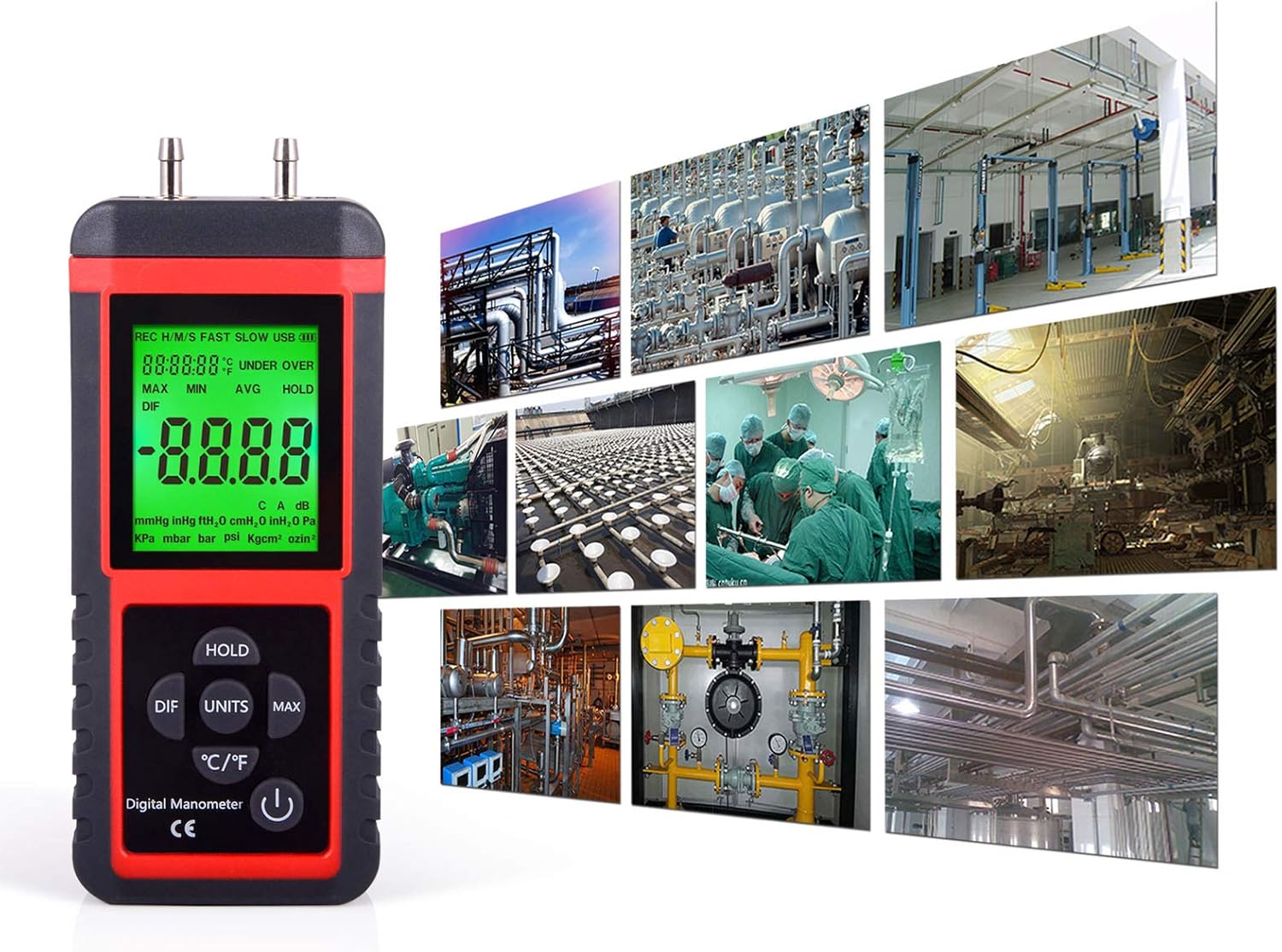 Ehdis Digital Manometer Air Pressure Meter Gas Gauge Reader with 32-bit MCU 24-bit ADC High Accuracy 12 Units Data Save or Hold - Image 4