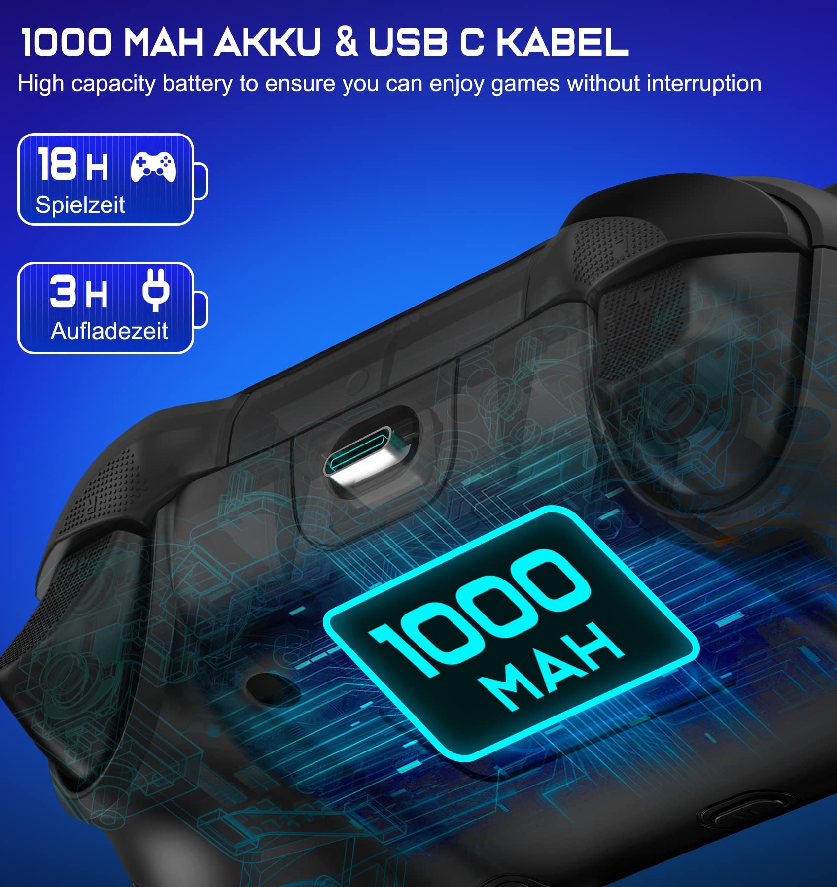 HASACOOL Switch Controller, Switch Pro Controller mit 2 Back Button Macro Programmierbar/Blinkende Lichter, 1000mAh Controller Switch für Switch/Lite/OLED, Kompatibel mit Android/IOS/PC 6