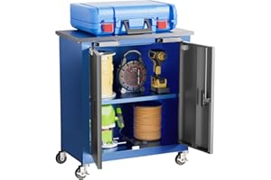 LARBANKE Tool Chest with Wheels and 4 Pad Feet,Tool Chest with 2 Doors and Adjustable Shelves,Lockable Steel Chest for Garage,Home and Office,can be Combined to Large Cabinet Set