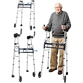 Narrow Walker Folding Upright Walker - with Removable Armrests, 450LBS Heavy Duty, Width &amp; Height Adjustable Narrow Walkers for Seniors, Disabled, Bariatric